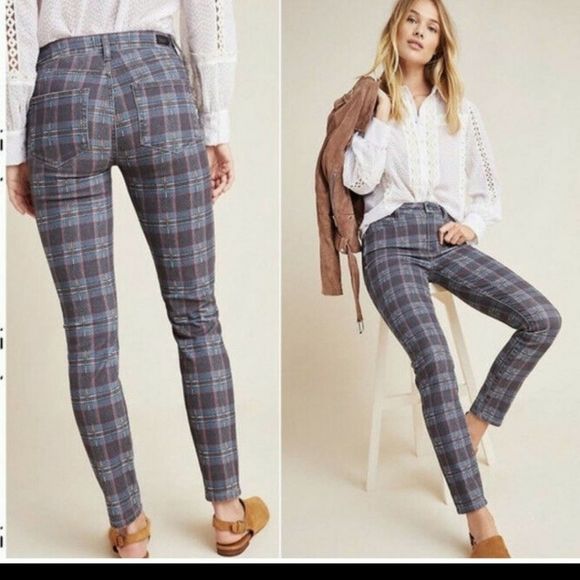 PAIGE Denim - PAIGE Womens HOXTON ANKLE High-Rise Skinny Black Atlantic Tartan Plaid Jeans 26